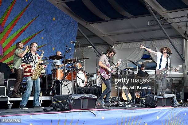 The Revivalists perform onstage during the 2016 New Orleans Jazz & Heritage Festival at Fair Grounds Race Course on April 29, 2016 in New Orleans,...