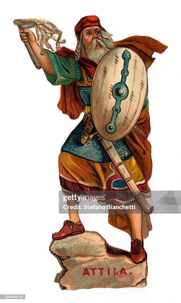 Atill Portrait of Attila the Hun (c.406-453 . Chromolithography. Stefano ...