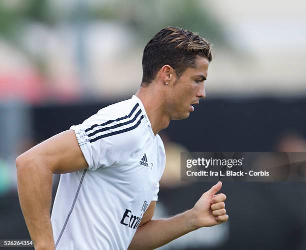 Real Madrid Player Cristiano Ronaldo during practices prior to the Championship match between Chelsea FC and Real Madrid during the Guinness...