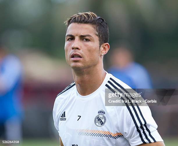 Real Madrid Player Cristiano Ronaldo during practices prior to the Championship match between Chelsea FC and Real Madrid during the Guinness...