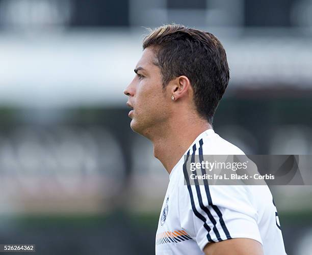 Real Madrid Player Cristiano Ronaldo during practices prior to the Championship match between Chelsea FC and Real Madrid during the Guinness...