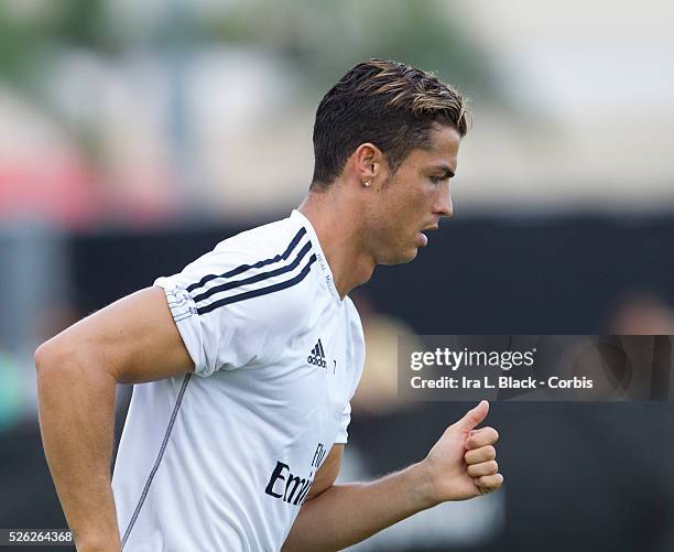 Real Madrid Player Cristiano Ronaldo during practices prior to the Championship match between Chelsea FC and Real Madrid during the Guinness...