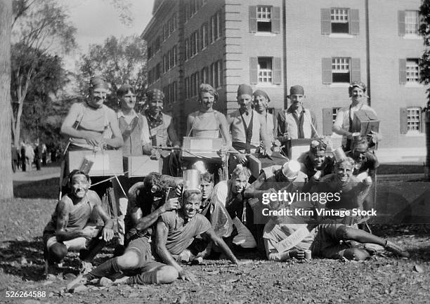 Group shot of students involved in a hazing prank at Dartmouth College in the 1920s.