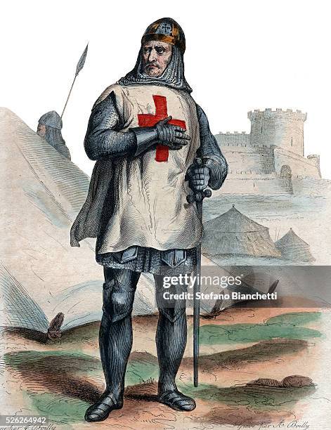 Portrait of Godfrey of Bouillon , Frankish knight, one of the leaders of the First Crusade. Illustration from "Le Plutarque Francais" by Edmond...