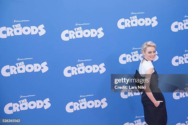 Emma Stone attends The Croods film premiere at the AMC Loews Lincoln Square in New York City. �� LAN