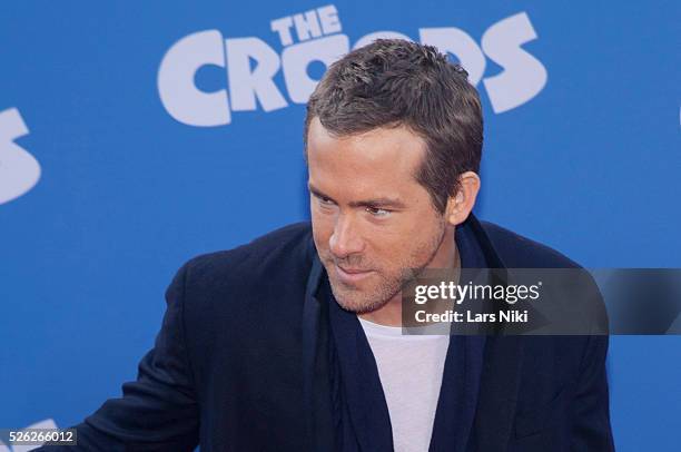 Ryan Reynolds attends The Croods film premiere at the AMC Loews Lincoln Square in New York City. �� LAN