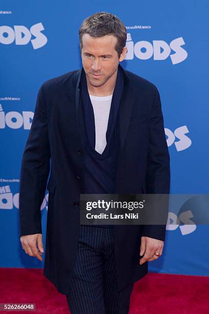 Ryan Reynolds attends The Croods film premiere at the AMC Loews Lincoln Square in New York City. �� LAN