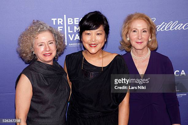Cheryl Weisenfeld, Chiemi Karasawa and Elizabeth Hemmerdinger attend the Elaine Stritch: Shoot Me Premiere during the 2013 Tribeca Film Festival at...