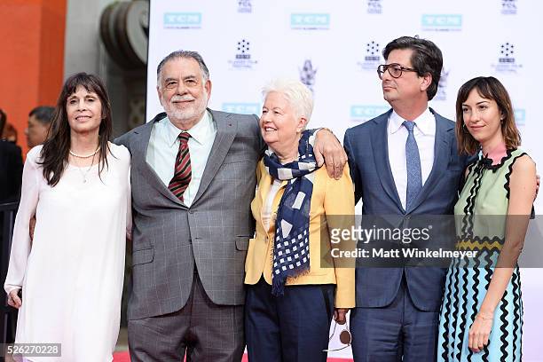 Actress Talia Shire, honoree Francis Ford Coppola, directors Eleanor Coppola, Roman Coppola and Gia Coppola pose for a photo as TCM honors Academy...