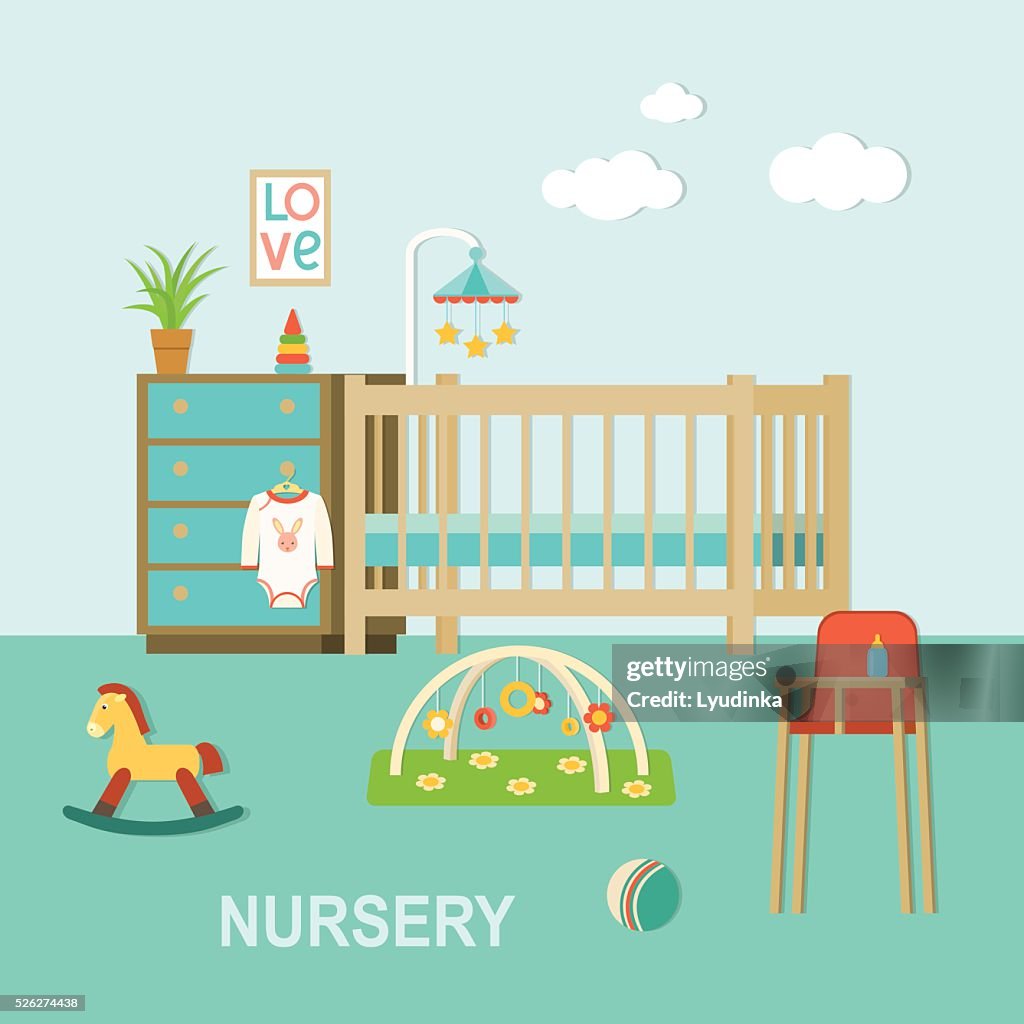 Nursery Interiorflat Style Vector Illustration High-Res Vector Graphic ...