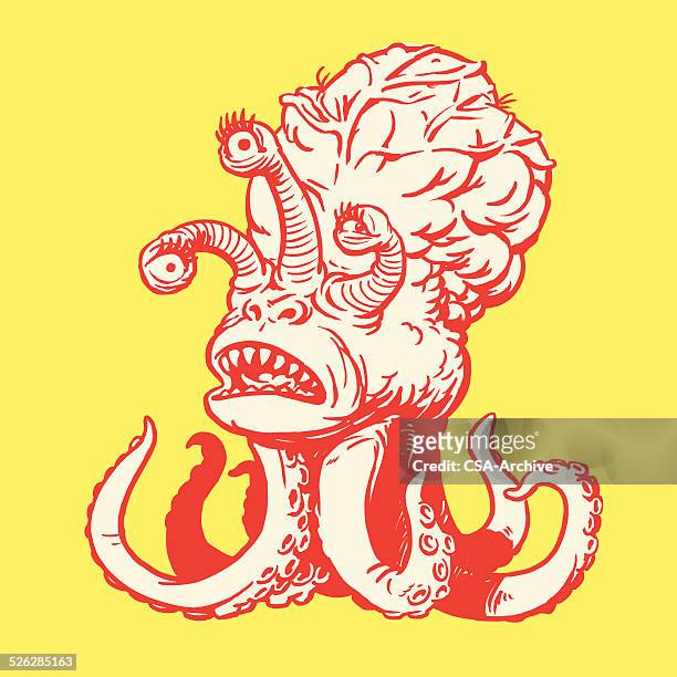 three-eyed sea monster - octopus illustration stock illustrations