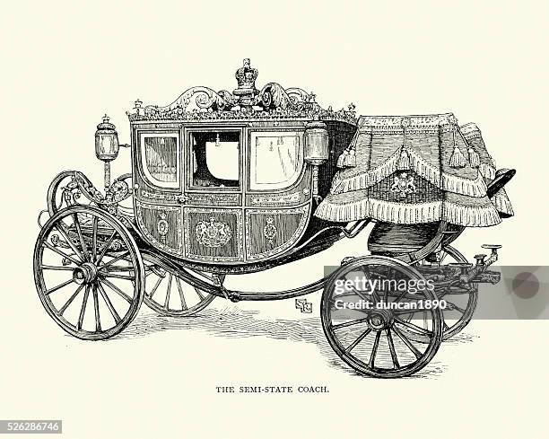 british royal semi state horsedrawn carriage, 19th century - royal carriage stock illustrations