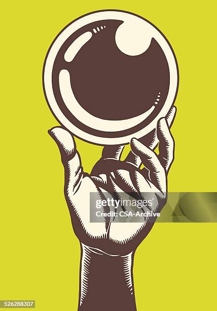 bildbanksillustrationer, clip art samt tecknat material och ikoner med hand holding up a glass ball - kula