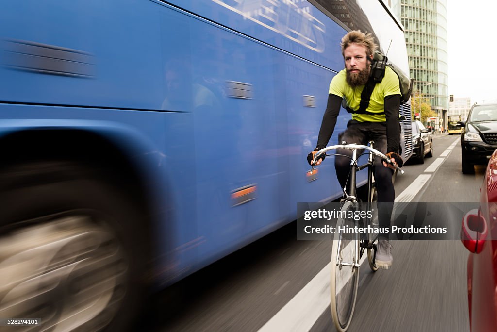 Bike Messenger On Bicycle
