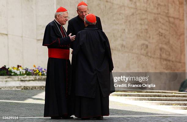 Archbishop of Venice Cardinal Angelo Scola and Austrian Cardinal Christoph Schoenborn talk after they left the meeting to prepare the next conclave...