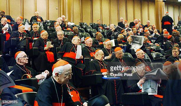 Cardinals meet to prepare the next conclave at the Sinodo's Hall on April 14, 2005 in Vatican City. Roman Catholic cardinals have started their last...
