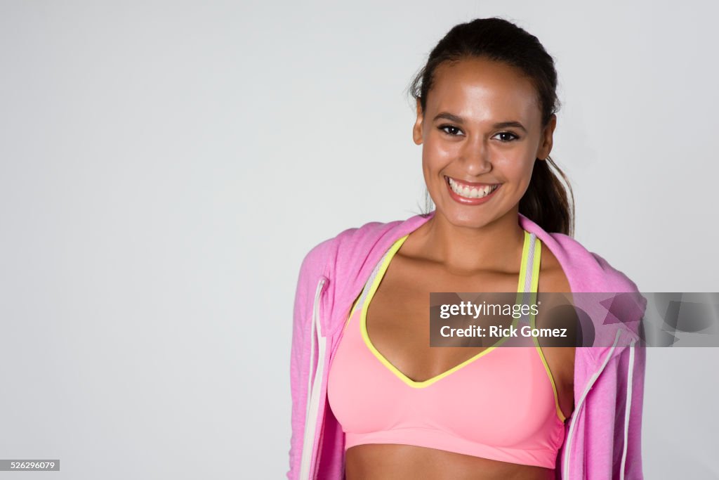 Mixed race woman wearing sportswear