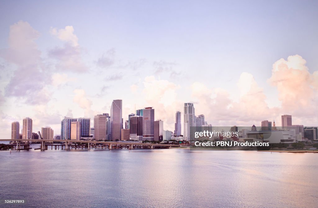 Miami city skyline and harbor, Florida, United States