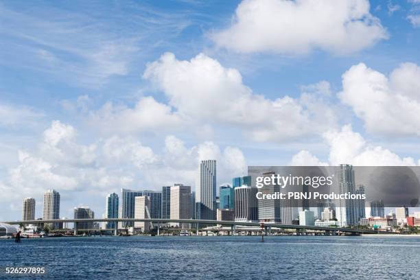 miami city skyline and harbor, florida, united states - miami skyline stock-fotos und bilder
