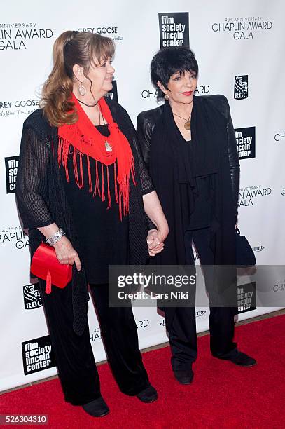 Tina Nina Minnelli and Liza Minnelli attend The 40th Anniversary Chaplin Award Gala at Avery Fisher Hall at Lincoln Center for the Performing Arts in...