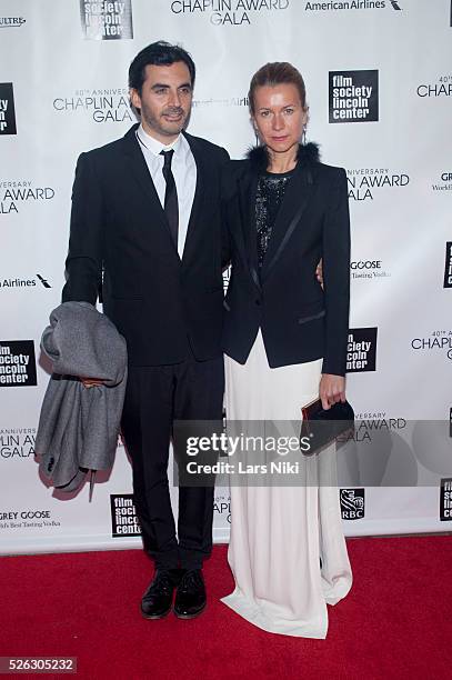 Yigal Azrouel and Natalie Joos attend The 40th Anniversary Chaplin Award Gala at Avery Fisher Hall at Lincoln Center for the Performing Arts in New...