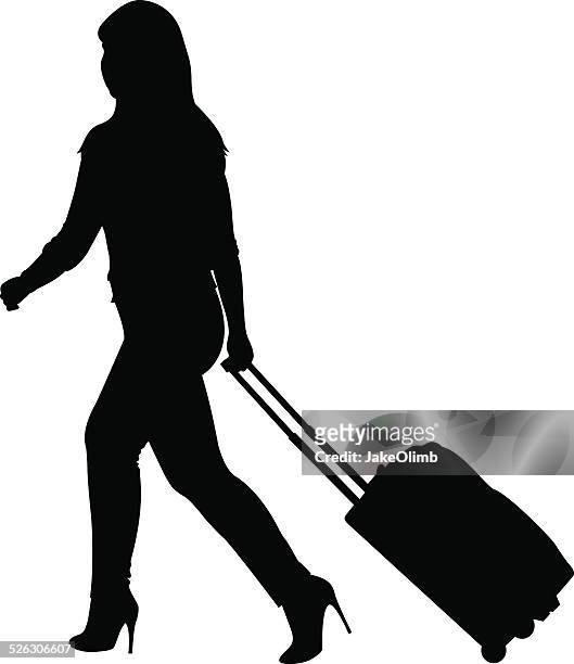 woman with rolling suitcase silhouette - disembarking stock illustrations