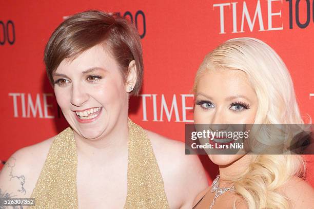 Lena Dunham and Christina Aguilera attend the 2013 Ninth Annual Time 100 Gala at the Frederick P. Rose Hall at Lincoln Center in New York City. �� LAN