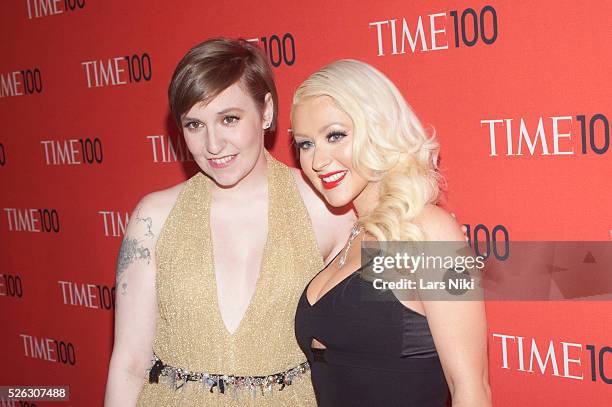 Lena Dunham and Christina Aguilera attend the 2013 Ninth Annual Time 100 Gala at the Frederick P. Rose Hall at Lincoln Center in New York City. �� LAN