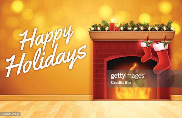 ilustrações de stock, clip art, desenhos animados e ícones de feliz natal lareira - christmas decore candle