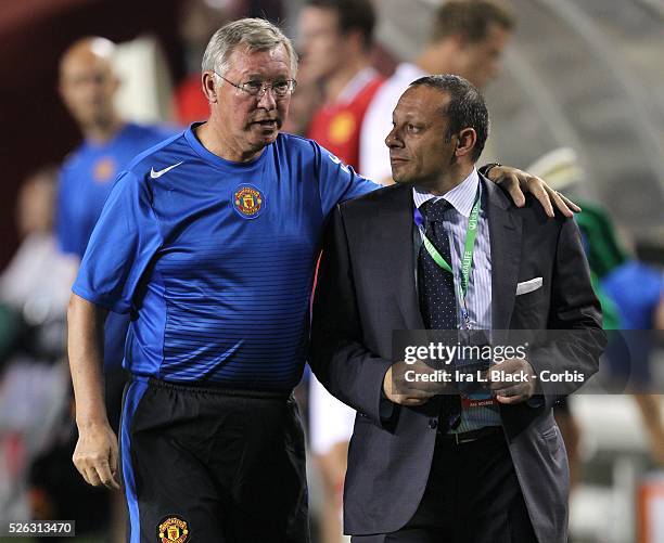 Manchester United Head Coach Sir Alex Ferguson after the World Football Challenge Friendly match between FC Barcelona and Manchester United....