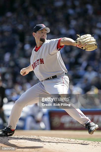 Matt Clement of the Boston Red Sox pitches during the game against the New York Yankees at Yankee Stadium on April 5, 2005 in the Bronx, New York....