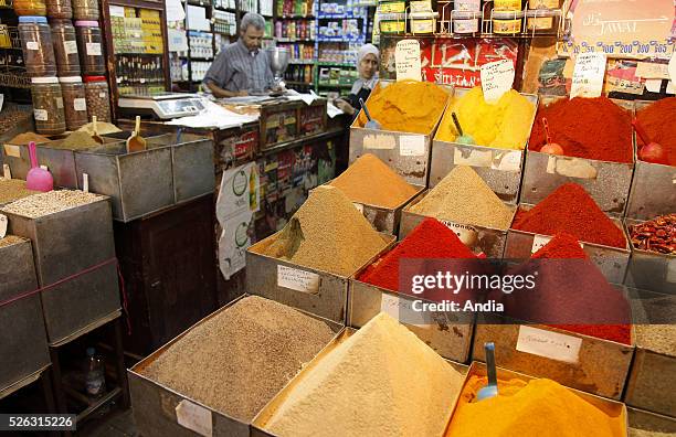 Spices seller on Jemaa El Fna square. 2012.