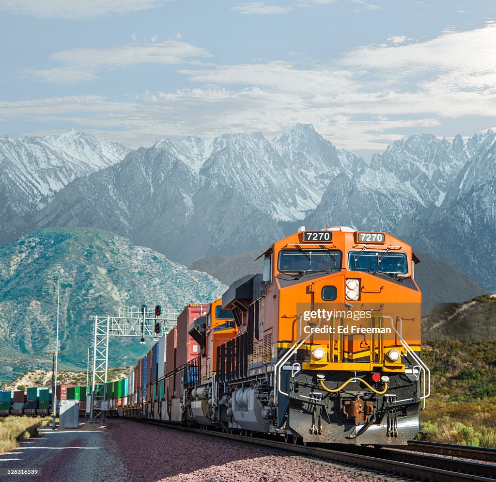 Freight Train in Mountains