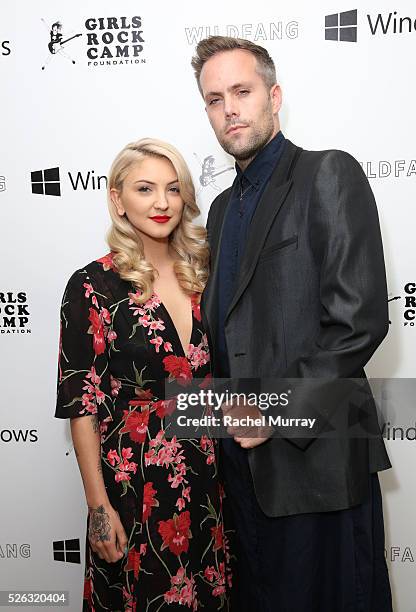 Honorees Julia Michaels and Justin Tranter arrive at the First Annual "Girls To The Front" event benefiting Girls Rock Camp Foundation at Chateau...