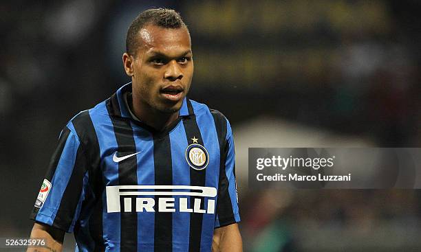 Jonathan Biabiany of FC Internazionale Milano looks on during the Serie A match between FC Internazionale Milano and Udinese Calcio at Stadio...