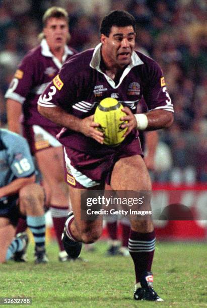 Mal Meninga of the Maroons in action during game three of the ARL State of Origin match between the Queensland Maroons and the New South Wales Blues...