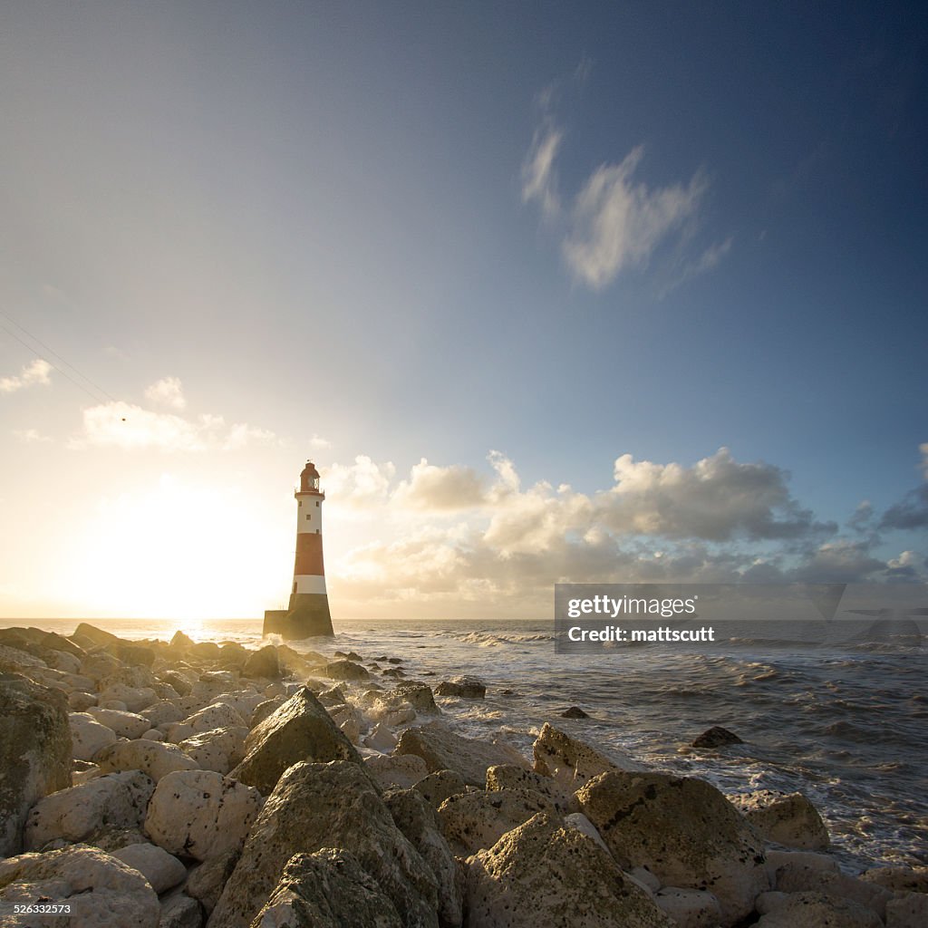 UK, England, East Sussex, View of Beachy Head lighthouse