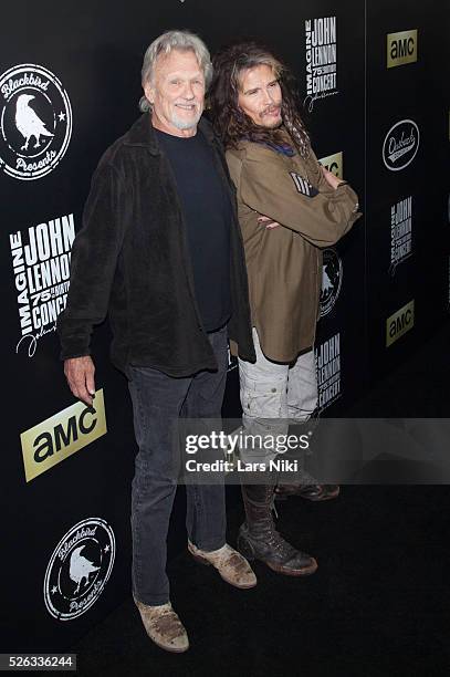 Kris Kristofferson and Steven Tyler attend the "Imagine: John Lennon 75th Birthday Concert" at Madison Square Gardens in New York City. �� LAN