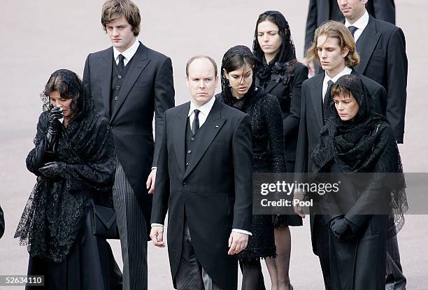 Princess Caroline of Hanover, Prince Albert of Monaco, Charlotte Casiraghi, Andrea Casiraghi and Princess Stephanie of Monaco arrive for the funeral...