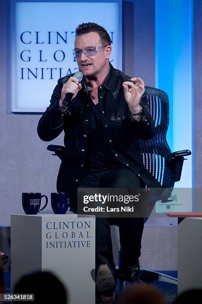 Bono, Lead Singer, U2; Co-founder, ONE and discusses mobilization strategies during The 2013 Clinton Global Initiative Annual Meeting Plenary...