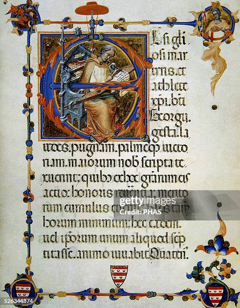 Legend and craft of Saint George. Represented as medieval copyist. 14th century. Vatican Apostolic Library