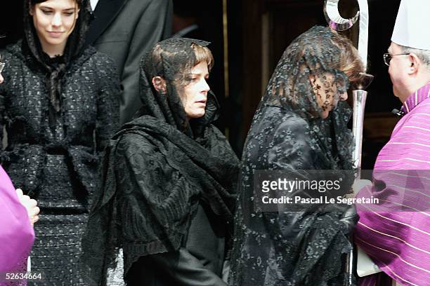 Charlotte Casiraghi, Princess Stephanie of Monaco and Princess Caroline of Hanover leave the Cathedral after the funeral of Monaco's Prince Rainier...