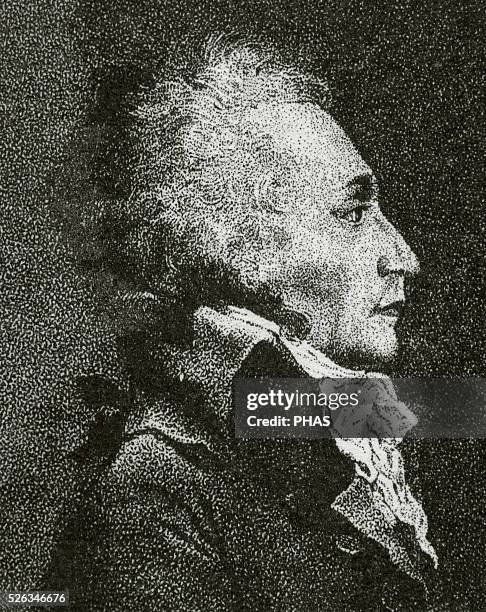 Maximilien Robespierre . French lawyer and politician. Figure of the French Revolution. Member of Jacobin Club. Engraving. Portrait.