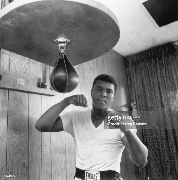 American Heavyweight boxer Cassius Clay , training in his gym, 21st May 1965.