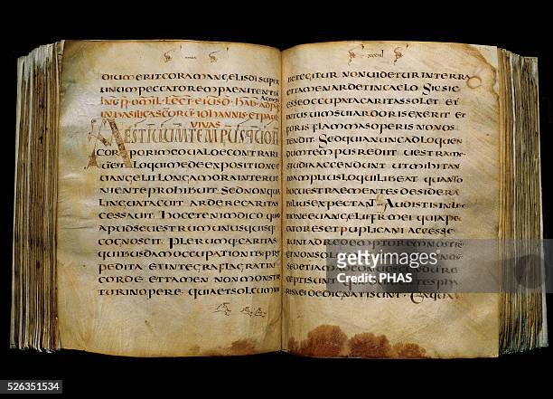 Pope Gregory I . Manuscript on parchment. Text Gregory I. Contains the last 20 homilies of St. Gregory. Uncial script. From Merovingian Gaul. 7th...