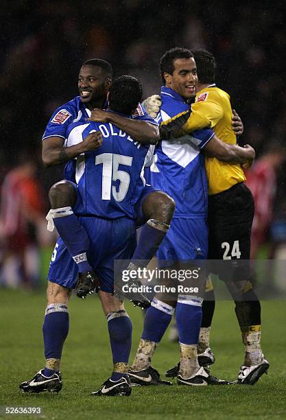 Derby county players celebrate after beating Sheffield United 1-0 during the Coca-Cola Championship league match between Sheffield United and Derby...