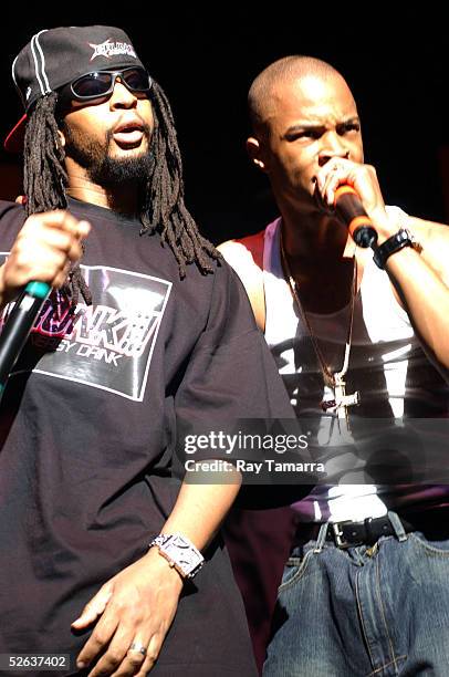 Recording artists Lil Jon and TI perform at Nelly, Fat Joe, and TI's "Up Close And Personal" Concert at the Theater at Madison Square Garden April...