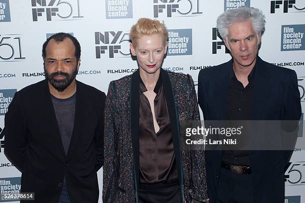Jeffrey Wright, Tilda Swinton and Jim Jarmusch attend the Only Lovers Left Behind film premiere during the 51st New York Film Festival at Alice Tully...