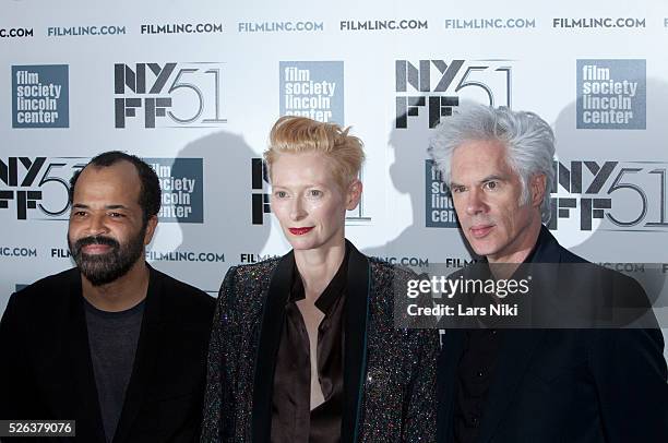 Jeffrey Wright, Tilda Swinton and Jim Jarmusch attend the Only Lovers Left Behind film premiere during the 51st New York Film Festival at Alice Tully...