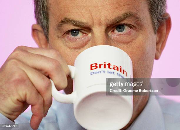 Prime Minister Tony Blair is seen at a morning press conference on Health, April 16, 2005 in London, England. The Prime Minister spoke about new...